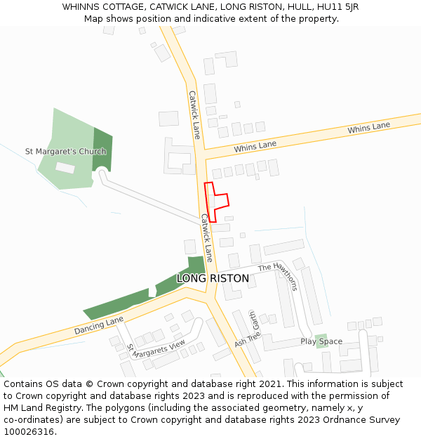 WHINNS COTTAGE, CATWICK LANE, LONG RISTON, HULL, HU11 5JR: Location map and indicative extent of plot
