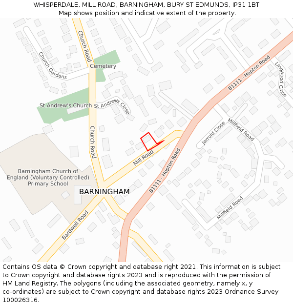 WHISPERDALE, MILL ROAD, BARNINGHAM, BURY ST EDMUNDS, IP31 1BT: Location map and indicative extent of plot