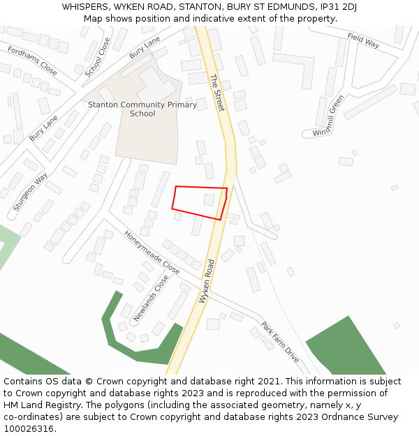 WHISPERS, WYKEN ROAD, STANTON, BURY ST EDMUNDS, IP31 2DJ: Location map and indicative extent of plot