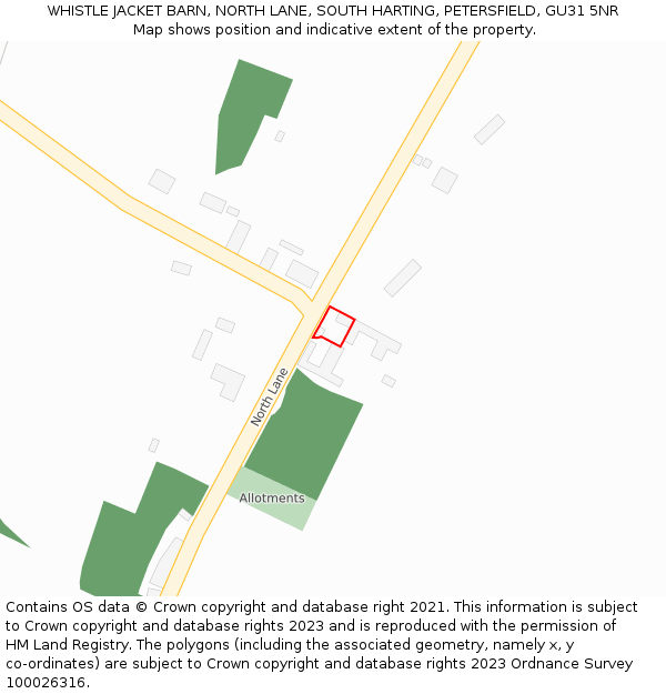 WHISTLE JACKET BARN, NORTH LANE, SOUTH HARTING, PETERSFIELD, GU31 5NR: Location map and indicative extent of plot