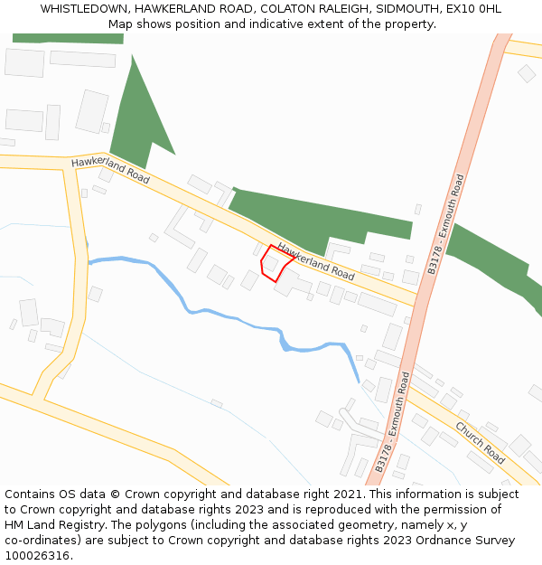 WHISTLEDOWN, HAWKERLAND ROAD, COLATON RALEIGH, SIDMOUTH, EX10 0HL: Location map and indicative extent of plot