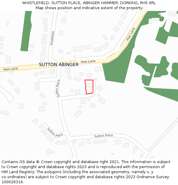 WHISTLEFIELD, SUTTON PLACE, ABINGER HAMMER, DORKING, RH5 6RL: Location map and indicative extent of plot
