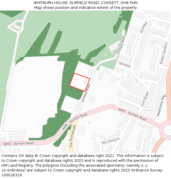 WHITBURN HOUSE, ELMFIELD ROAD, CONSETT, DH8 5NN: Location map and indicative extent of plot