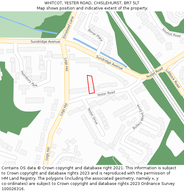 WHITCOT, YESTER ROAD, CHISLEHURST, BR7 5LT: Location map and indicative extent of plot