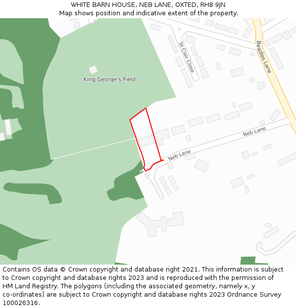 WHITE BARN HOUSE, NEB LANE, OXTED, RH8 9JN: Location map and indicative extent of plot