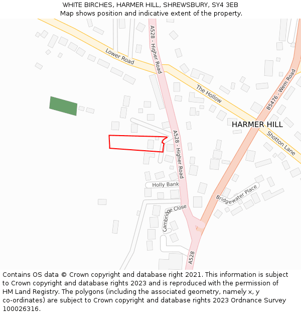 WHITE BIRCHES, HARMER HILL, SHREWSBURY, SY4 3EB: Location map and indicative extent of plot