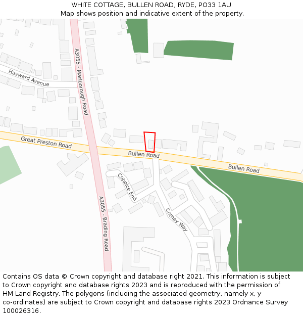 WHITE COTTAGE, BULLEN ROAD, RYDE, PO33 1AU: Location map and indicative extent of plot