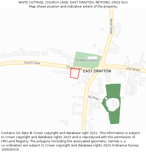 WHITE COTTAGE, CHURCH LANE, EAST DRAYTON, RETFORD, DN22 0LH: Location map and indicative extent of plot