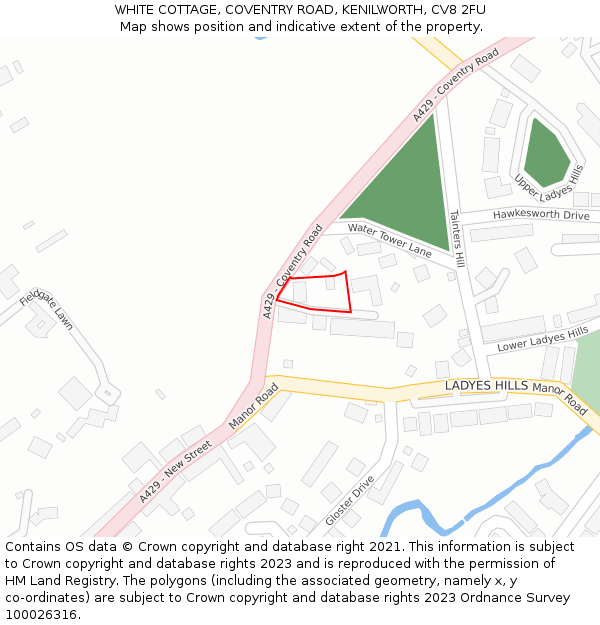 WHITE COTTAGE, COVENTRY ROAD, KENILWORTH, CV8 2FU: Location map and indicative extent of plot