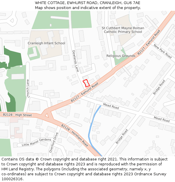 WHITE COTTAGE, EWHURST ROAD, CRANLEIGH, GU6 7AE: Location map and indicative extent of plot