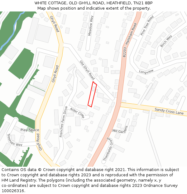 WHITE COTTAGE, OLD GHYLL ROAD, HEATHFIELD, TN21 8BP: Location map and indicative extent of plot