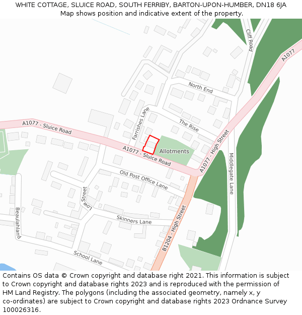 WHITE COTTAGE, SLUICE ROAD, SOUTH FERRIBY, BARTON-UPON-HUMBER, DN18 6JA: Location map and indicative extent of plot