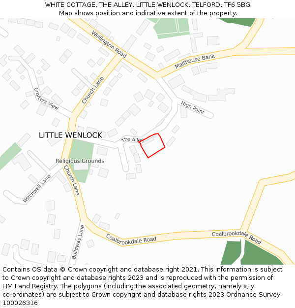 WHITE COTTAGE, THE ALLEY, LITTLE WENLOCK, TELFORD, TF6 5BG: Location map and indicative extent of plot