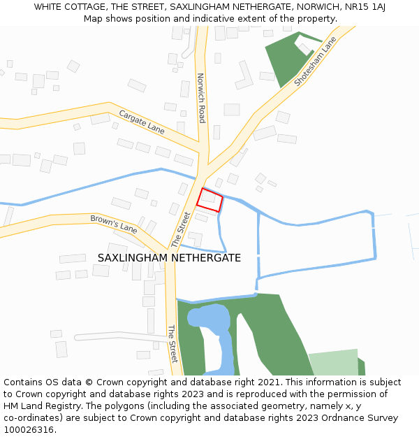 WHITE COTTAGE, THE STREET, SAXLINGHAM NETHERGATE, NORWICH, NR15 1AJ: Location map and indicative extent of plot