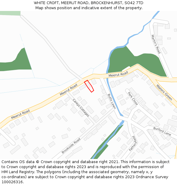 WHITE CROFT, MEERUT ROAD, BROCKENHURST, SO42 7TD: Location map and indicative extent of plot