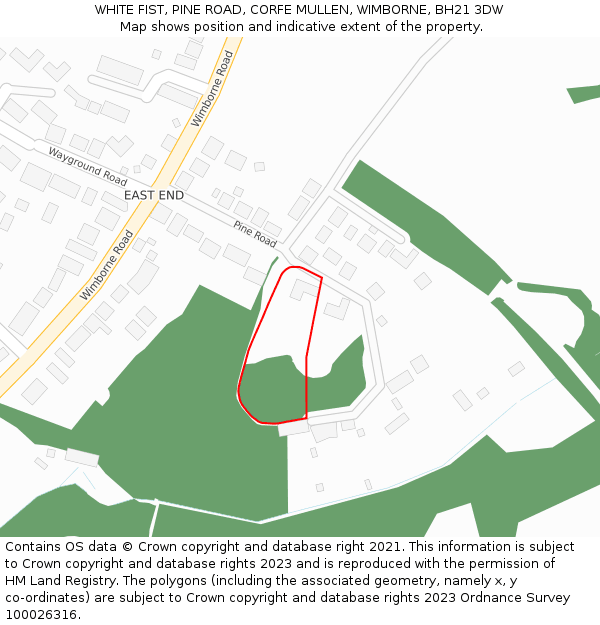 WHITE FIST, PINE ROAD, CORFE MULLEN, WIMBORNE, BH21 3DW: Location map and indicative extent of plot