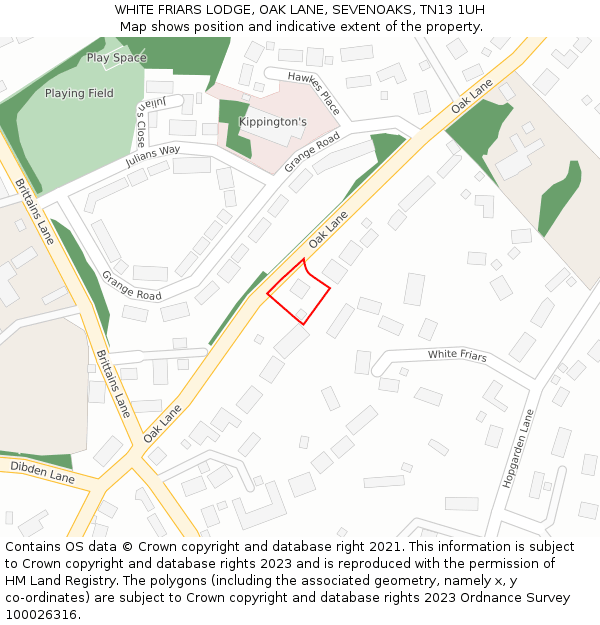 WHITE FRIARS LODGE, OAK LANE, SEVENOAKS, TN13 1UH: Location map and indicative extent of plot