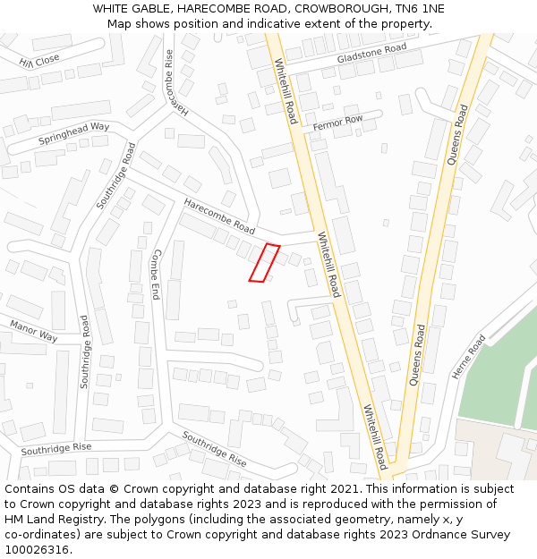 WHITE GABLE, HARECOMBE ROAD, CROWBOROUGH, TN6 1NE: Location map and indicative extent of plot
