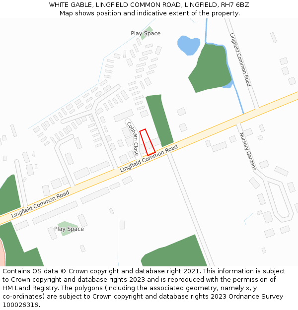 WHITE GABLE, LINGFIELD COMMON ROAD, LINGFIELD, RH7 6BZ: Location map and indicative extent of plot