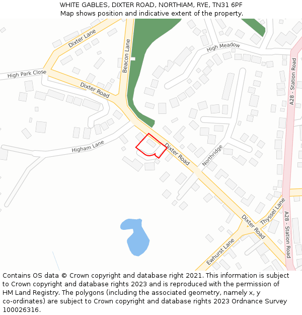 WHITE GABLES, DIXTER ROAD, NORTHIAM, RYE, TN31 6PF: Location map and indicative extent of plot