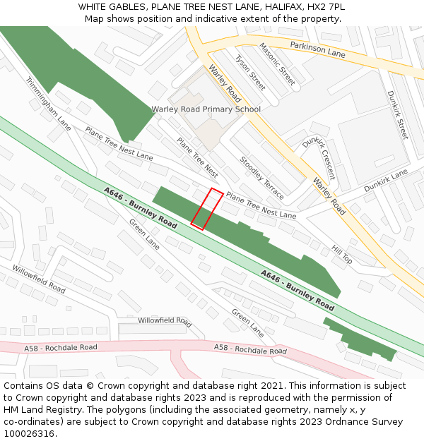 WHITE GABLES, PLANE TREE NEST LANE, HALIFAX, HX2 7PL: Location map and indicative extent of plot