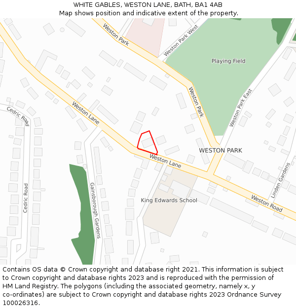 WHITE GABLES, WESTON LANE, BATH, BA1 4AB: Location map and indicative extent of plot