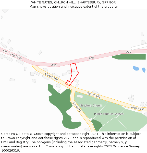 WHITE GATES, CHURCH HILL, SHAFTESBURY, SP7 8QR: Location map and indicative extent of plot