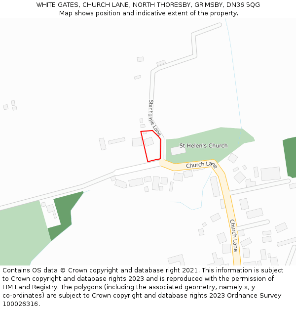 WHITE GATES, CHURCH LANE, NORTH THORESBY, GRIMSBY, DN36 5QG: Location map and indicative extent of plot