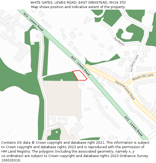WHITE GATES, LEWES ROAD, EAST GRINSTEAD, RH19 3TD: Location map and indicative extent of plot
