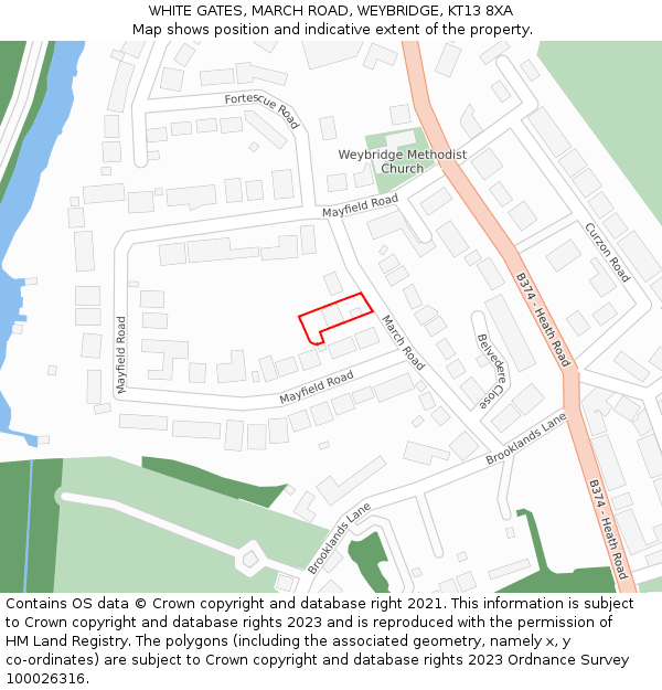 WHITE GATES, MARCH ROAD, WEYBRIDGE, KT13 8XA: Location map and indicative extent of plot