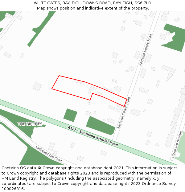 WHITE GATES, RAYLEIGH DOWNS ROAD, RAYLEIGH, SS6 7LR: Location map and indicative extent of plot