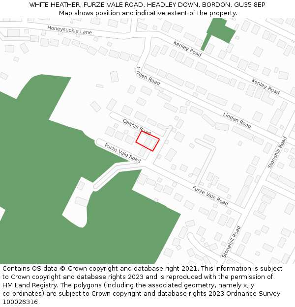 WHITE HEATHER, FURZE VALE ROAD, HEADLEY DOWN, BORDON, GU35 8EP: Location map and indicative extent of plot