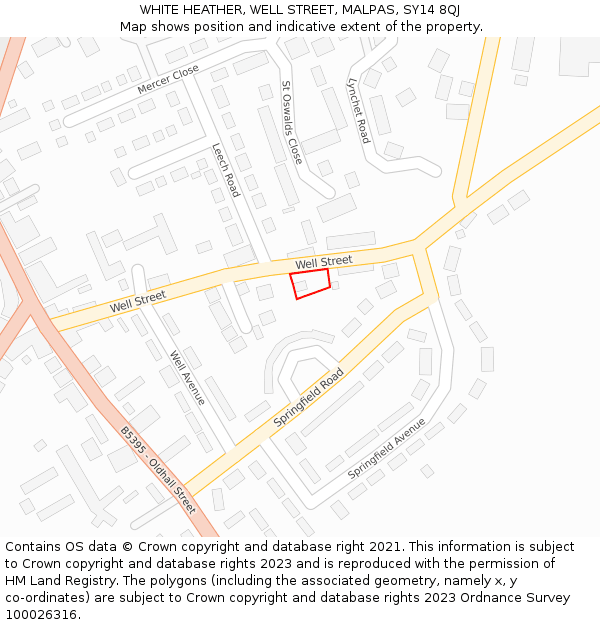 WHITE HEATHER, WELL STREET, MALPAS, SY14 8QJ: Location map and indicative extent of plot
