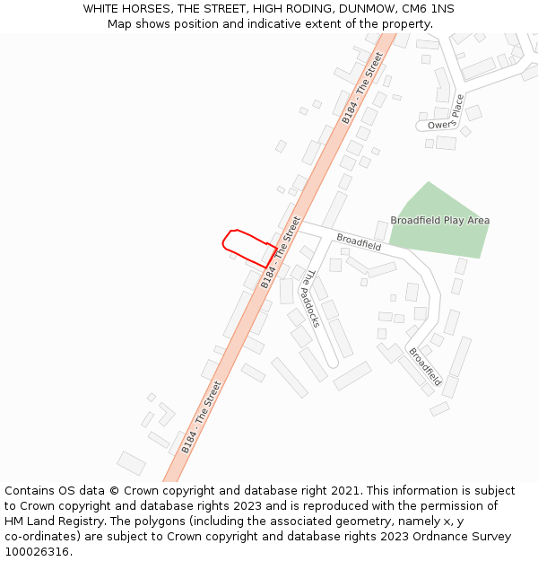 WHITE HORSES, THE STREET, HIGH RODING, DUNMOW, CM6 1NS: Location map and indicative extent of plot