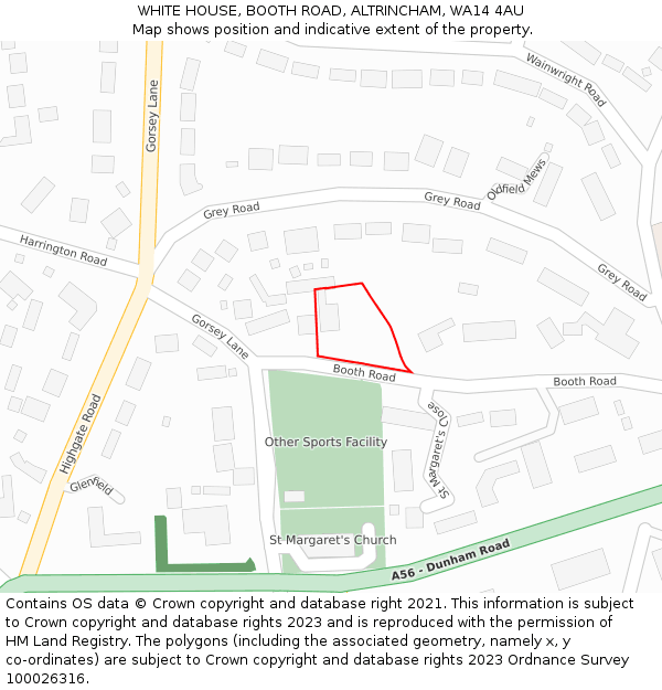 WHITE HOUSE, BOOTH ROAD, ALTRINCHAM, WA14 4AU: Location map and indicative extent of plot