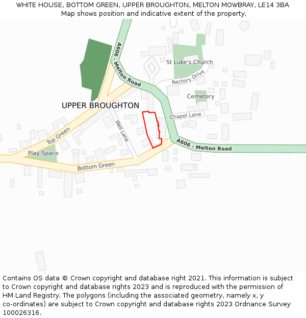 WHITE HOUSE, BOTTOM GREEN, UPPER BROUGHTON, MELTON MOWBRAY, LE14 3BA: Location map and indicative extent of plot