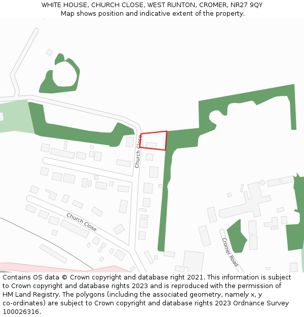 WHITE HOUSE, CHURCH CLOSE, WEST RUNTON, CROMER, NR27 9QY: Location map and indicative extent of plot