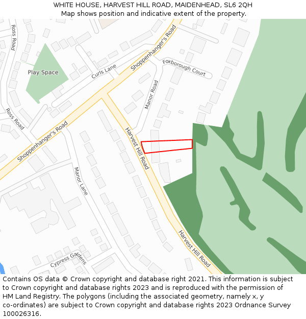 WHITE HOUSE, HARVEST HILL ROAD, MAIDENHEAD, SL6 2QH: Location map and indicative extent of plot