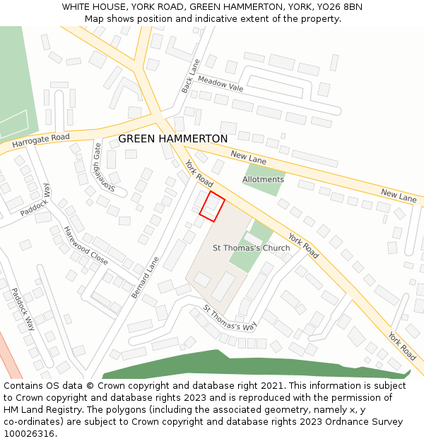 WHITE HOUSE, YORK ROAD, GREEN HAMMERTON, YORK, YO26 8BN: Location map and indicative extent of plot