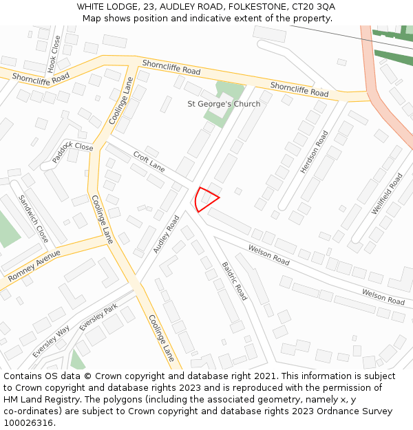 WHITE LODGE, 23, AUDLEY ROAD, FOLKESTONE, CT20 3QA: Location map and indicative extent of plot