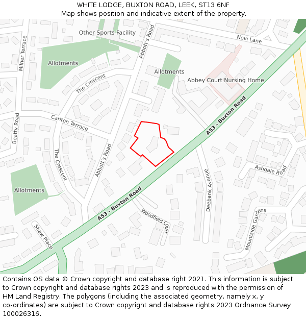 WHITE LODGE, BUXTON ROAD, LEEK, ST13 6NF: Location map and indicative extent of plot