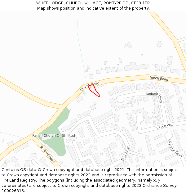 WHITE LODGE, CHURCH VILLAGE, PONTYPRIDD, CF38 1EP: Location map and indicative extent of plot