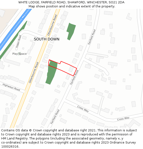 WHITE LODGE, FAIRFIELD ROAD, SHAWFORD, WINCHESTER, SO21 2DA: Location map and indicative extent of plot