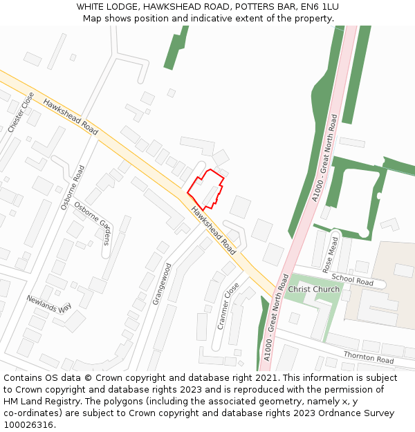 WHITE LODGE, HAWKSHEAD ROAD, POTTERS BAR, EN6 1LU: Location map and indicative extent of plot