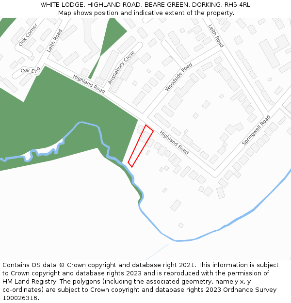 WHITE LODGE, HIGHLAND ROAD, BEARE GREEN, DORKING, RH5 4RL: Location map and indicative extent of plot