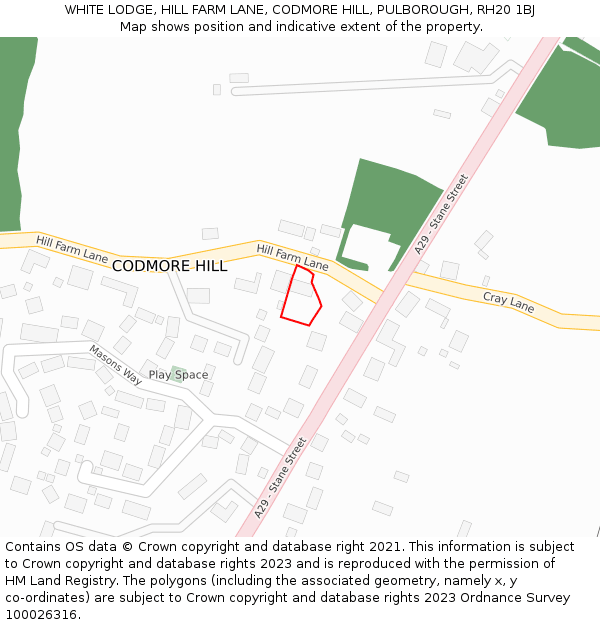 WHITE LODGE, HILL FARM LANE, CODMORE HILL, PULBOROUGH, RH20 1BJ: Location map and indicative extent of plot