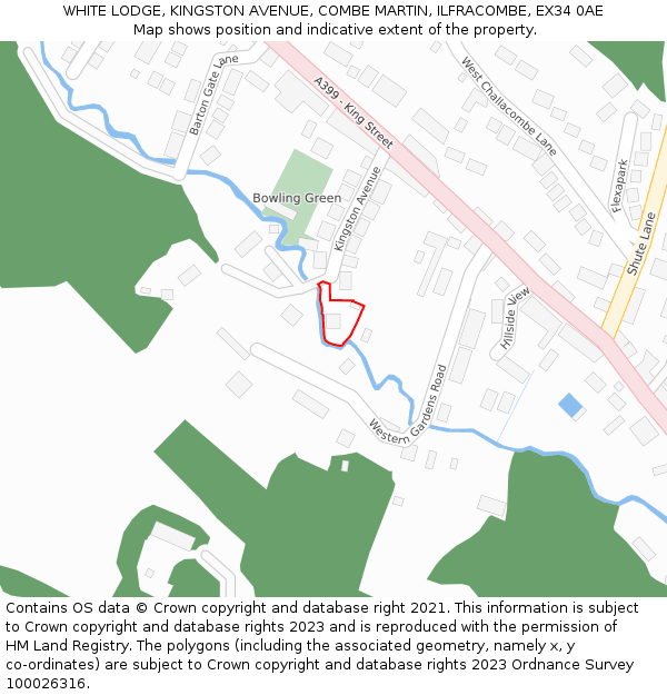 WHITE LODGE, KINGSTON AVENUE, COMBE MARTIN, ILFRACOMBE, EX34 0AE: Location map and indicative extent of plot