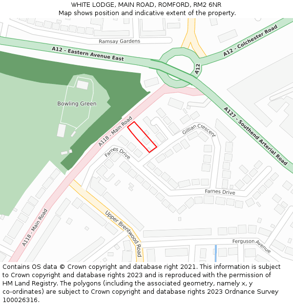 WHITE LODGE, MAIN ROAD, ROMFORD, RM2 6NR: Location map and indicative extent of plot