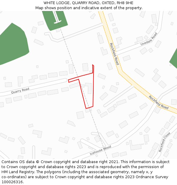 WHITE LODGE, QUARRY ROAD, OXTED, RH8 9HE: Location map and indicative extent of plot