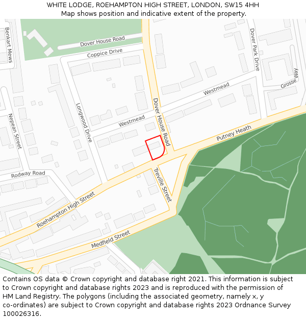 WHITE LODGE, ROEHAMPTON HIGH STREET, LONDON, SW15 4HH: Location map and indicative extent of plot